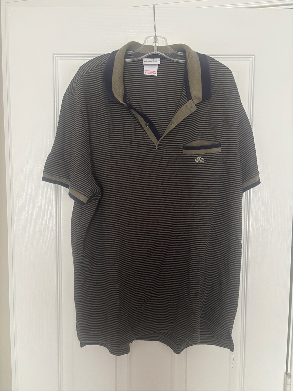 Lacoste Tan and Navy Thin-Striped Polo Shirt